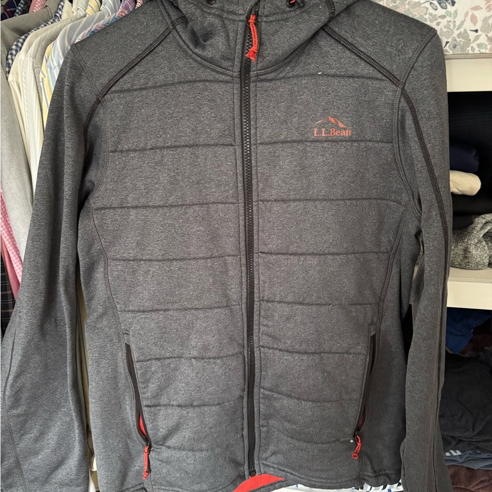L.L. Bean Gray and Red Hooded Jacket